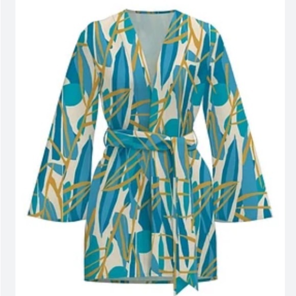 DiarraBlu Teal Blossom Print Wrap Kimono Jacket - Picture 1 of 8